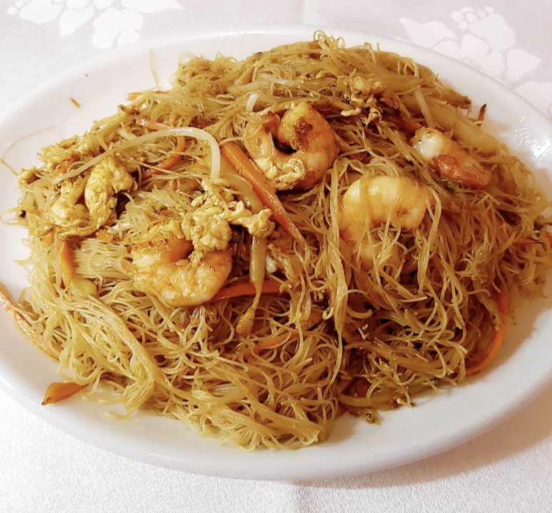 Fideos frito con gambas